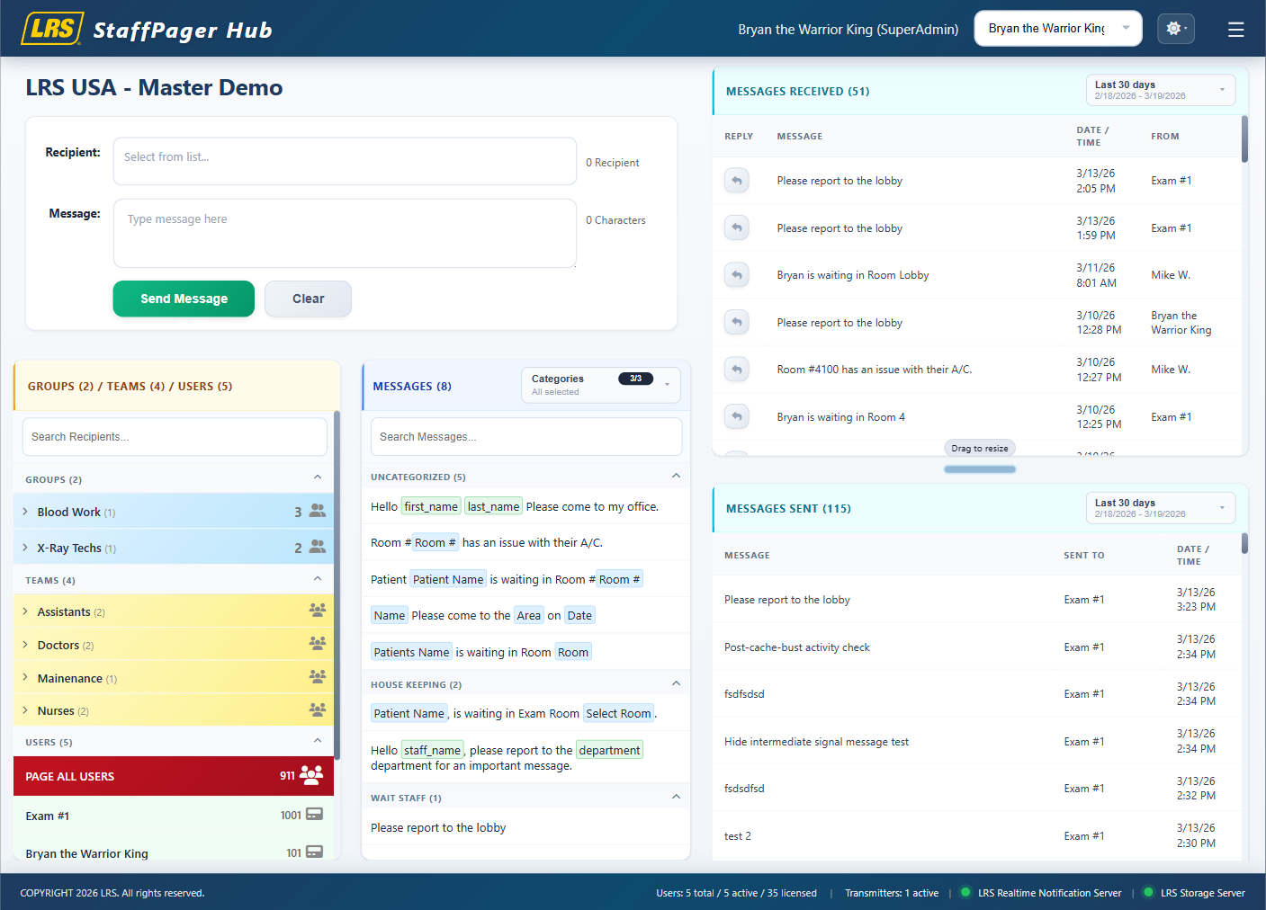 Main StaffPager Hub interface in light mode