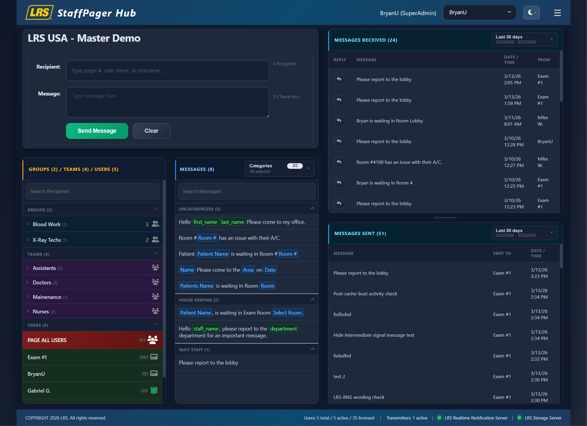 StaffPager Hub dark mode interface preview