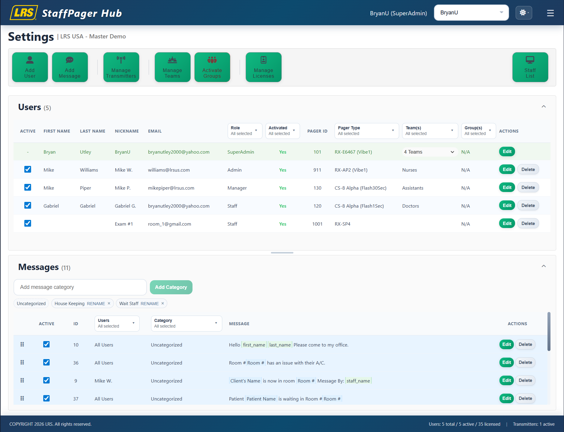 Administrative settings and controls